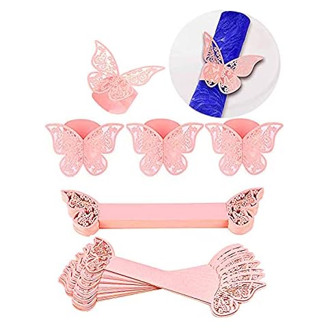 Servilletero de papel con diseño de mariposa para servilletas de boda, cena, fiesta, mesa (rosa) Cover