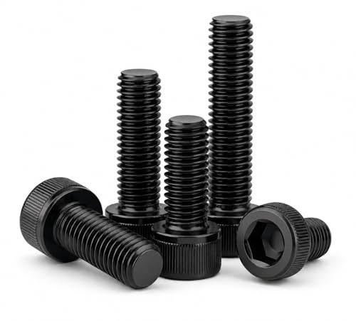 Image of By inchVP INDUSTRIES inch (Pcs-25) M4X12 mm Socket Cap Allen Head Screw Black Zinc Finish | Allen Key Head Hex Socket Bolt for Furniture Assembly, DIY & Industrial FasteningWork