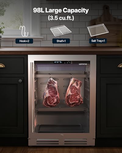 Image of Upstreman 149 LBS Dry Aging Fridge for Steaks, 98L Dry Ager for Meat, Ribeye, Lamb, Ham, Professional Dry Age Fridge for Restaurant /Bar /Kitchen, Premium Aged Beef in 21-45 Days (3.5 cu.ft)