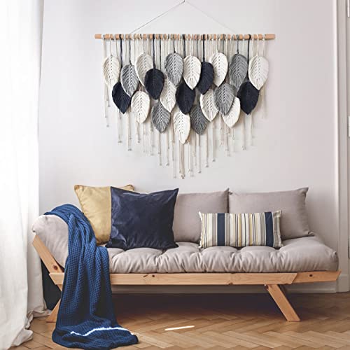 Macramé mural plumes pour salon et chambre bohème chic - 5