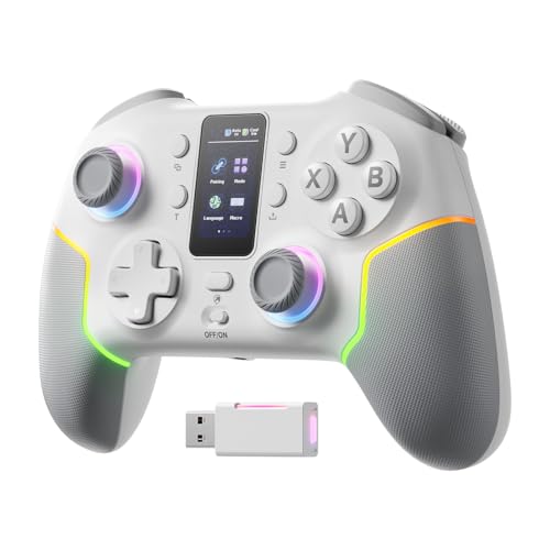 ECHTPower Manette PC Sans Fil, Interactif TFT écran pour PC/Switch/iOS/Android, Bluetooth Manette avec RGB, 1000Hz/Joystick Hall/Trigger/Turbo/Vibration/Touches arrière Programmables