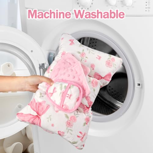 Image of Infant Car Seat Insert Boy Girl, 3 in 1 Newborn Carseat Insert with Strap Pads, Car Seat Head Support for Baby Strollers, Swings, and Bouncers, Comfortable and Machine Washable, Pink Rose