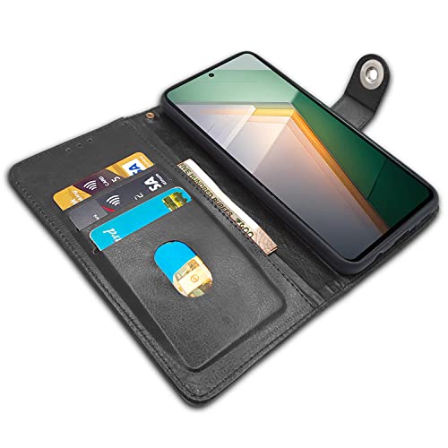 Image of Pikkme iQOO 11 5G Flip Cover Leather Finish | Inside TPU with Card Pockets | Wallet Stand and Shock Proof | Complete Protection Button Flip Case (Black)