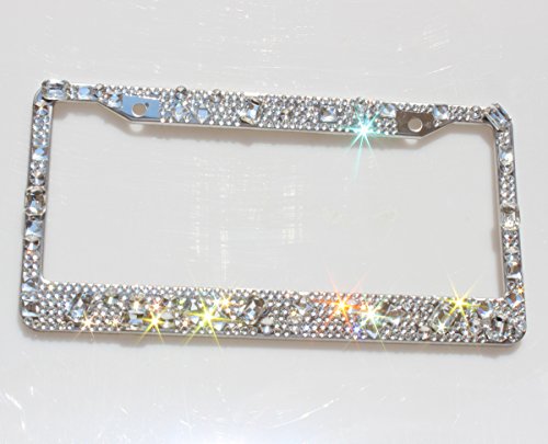 Carfond Luxury Handcrafted 14 Facets Ss20 Premium Glass Crystal Diamond Stainless Steel License Plate Frame Bonus Matching Screws Caps (Luxury Crystal) #TOP2
