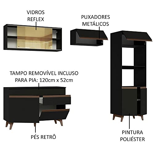 Cozinha Completa Madesa Reims Xc260001 com Armário, Balcão e Tampo - Preto