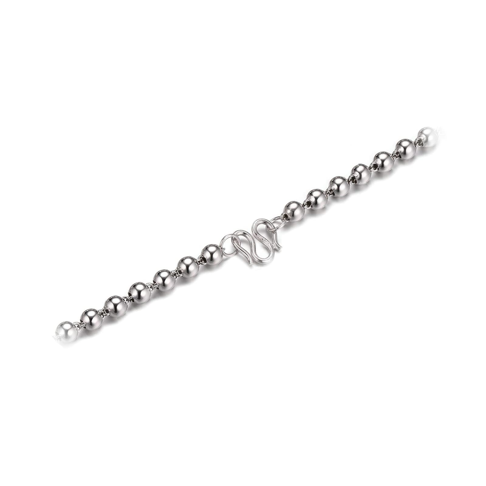Collar de plata de ley S925 con cadena de eslabones de bola para mujer, Plata esterlina, Sin circonita