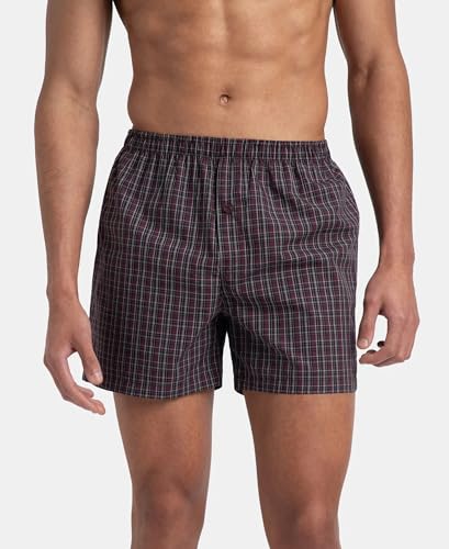 Image of Jockey 8222 Men Super Combed Mercerized Cotton Woven Checkered Inner Boxers with Ultrasoft and Durable Inner Waistband (Pack of 2, Colors & Prints May Vary)
