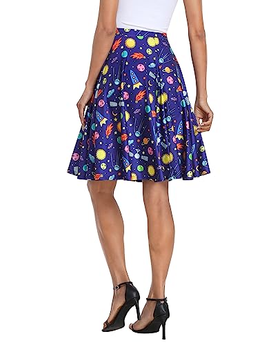 Hde HDE-60215 Skirts For Women - Midi Skirt Skater Skirt Knee Length High Waist Fun Prints Magic Outer Space thumb #4