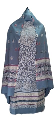 Image of Womens designer woolen suit for women with salwar and kashmiri shawl winter wear kani unstitched fabric set, stylish kurta pant set woollen dress material for women by pure pashmina wooltex