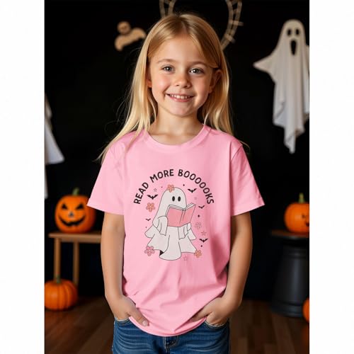 BOUTIKOME Kid Girls Halloween T-Shirt Ghost Read More Books Graphic Shirts Short Sleeve Tees Fall Tops Spooky Season Outfits3