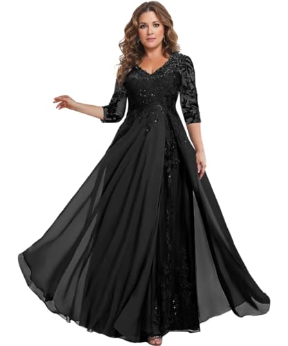 Mother of The Bride Dresses for Wedding Long Chiffon 3/4 Sleeve Formal Mother of The Groom Dress