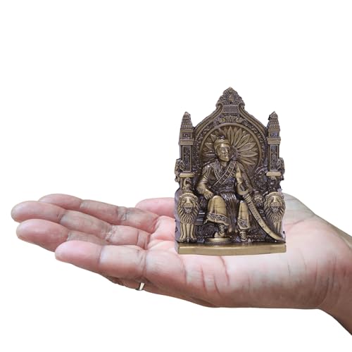 Image of anciently Chhatrapati Shivaji Maharaj Statue for Car Dashboard | Shivaji Maharaj Murti for Car Dashboard, Metal, 1 Piece (Brass Colour)