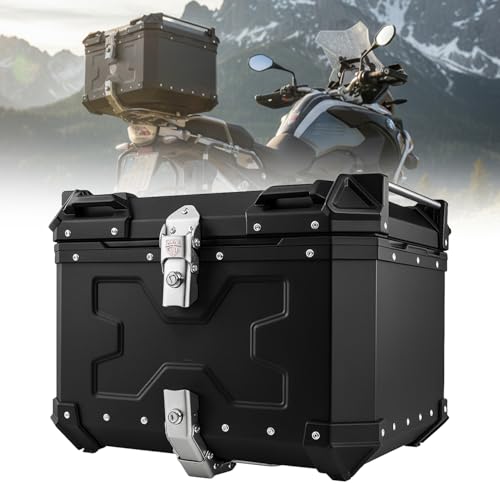 Image of Vagary Metal Universal Motorcycle Top Box Pannier,45L Motorbike Hard Box Trunk Luggage Fit to Re Himalyan 450, Cassic 350, Meteor 350, Hunter 350, KTM Adventure, Hero X-Pulse 200, Meteor 650 (Black)