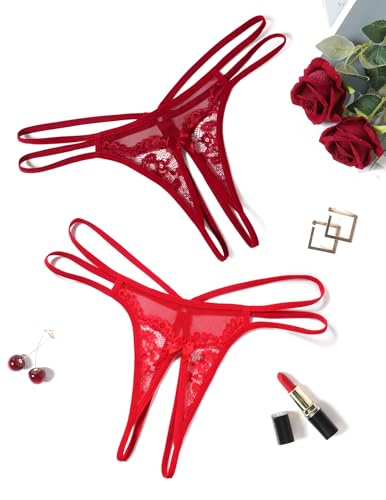Image of Avidlove Women Lace Panties Floral Lace Briefs Mesh Hollow Out G-String Thongs T-back Underwear 1-4 Pack