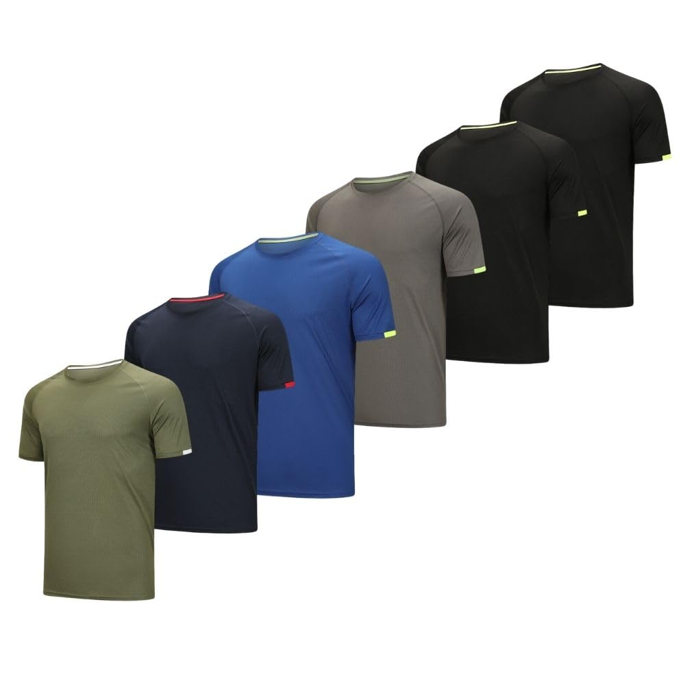 Bsrpolry Camisetas deportivas para hombre, 6 unidades, manga corta, cuello redondo, gimnasio, correr, transpirables, atléticas, camisetas deportivas de manga corta