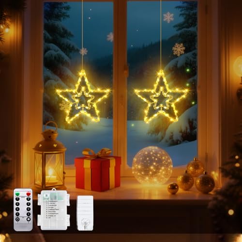 Weihnachtsdeko mit LED 12 taiyongkang Leuchtstern Fenster Weihnachten Batteriebetrieben 40 Leds...