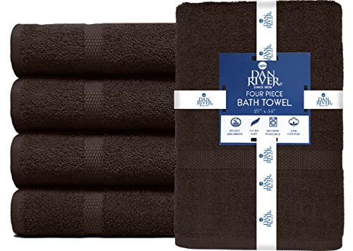 Image of DAN RIVER Bath Towels Set of 4, 27 x 54 Inches, 100% Cotton, Larger & Lighter Weight, Quicker to Dry, Super Soft and Absorbent, Ideal Bathroom Towels for Daily Use, Brown