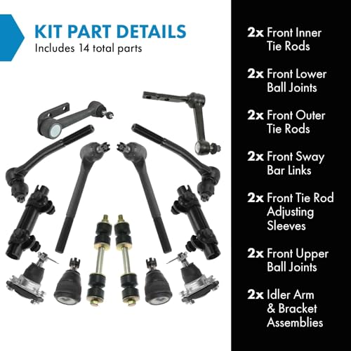 TRQ Front Steering and Suspension Kit Tie Rods Ball Joints Sway Bar Links Adjusting Sleeves Idler Arm Compatible with 1990-2005 Chevrolet Astro Rear Wheel Drive GMC Safari Rear Wheel Drive by TRQ - Image 2