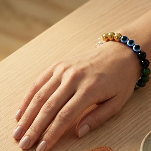 Image of Dhan Suraksha Bracelet For Financial Stability | Hematite, Pyrite, Clear Quartz, Green Jade, Black Tourmaline | Temple Blessed & Energized | For Men & Women | Certified Natural Crystals