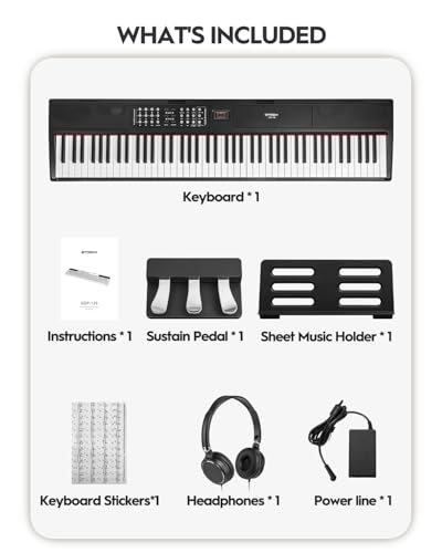 STRICH E-Piano 88 Tasten Gewichtet Klavier mit Sustain-Pedal, Hammermechanik-Digitalpiano, 2x15W integrierte Lautsprecher, vollwertiges E-Piano mit USB-MIDI/Wireless-Verbindung, SDP-120