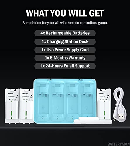 4-Port Charging Station Dock With 4Pcs 2800Mah Rechargeable Battery Packs For Wii Wiiu Remote Game Contoller, Including Usb Cable Cord #TOP6