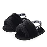 Meckior Infant Baby Girls Sandals Faux Fur Slides with Elastic Back Strap Flats Slippers Princess...