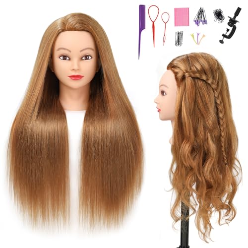 SOPHIRE 26"-28" Long Hair Mannequin Head with 80% Real Human Hair, Hairdresser Practice Training Head Cosmetology Manikin Doll Head with 9 Tools and Clamp - Golden, Makeup On