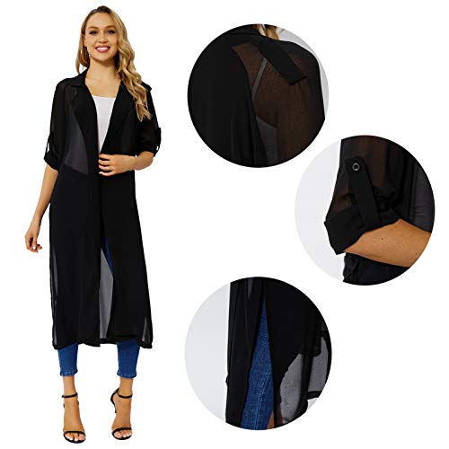 Begonia.k Women's Long Sleeve Chiffon Lightweight Maxi Sheer Duster Cardigan (Black, X-Large) #TOP4