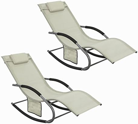 SoBuy 2er-Set Gartenliegen mit Kopfkissen 150x87x63cm Belastbar bis 150kg | 2er-Set Sonnenliegen mit Seitentasche, Stabilem Metallgestell, Outdoor Liegestuhl Atmungsaktivem Bezug,