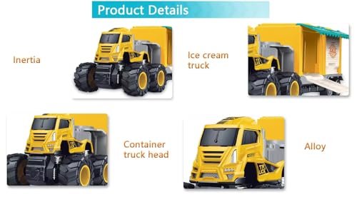Image of 1:43 Die Cast Alloy Model Animal Transport Truck Toy for Kids Boys Girls 4WD Friction Powered Ice-Cream Trailer Miniature Toys Pull Back Vehicles (Pack of 1, Multicolor)