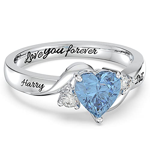 Shusukue Sterling Silver Heart Birthstone Ring Personalized Birthstone Ring Engraved Promise Ring Birthday Gifts For Women Girls #TOP1