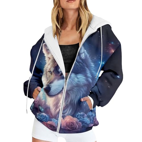 Sweat à capuche zippé femme avec fermeture éclair et impression 3D