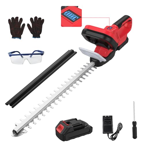 Cortasetos inalámbrico de 21 V, 600 W, motor sin escobillas, doble hoja de corte e interruptor de seguridad, tamaño seto eléctrico para jardín, césped y patio (1 batería y cargador rápido)
