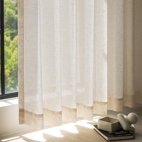 Image of jinchan Linen Curtains 63 Inch Light Filtering Grommet 2 Panels Beige