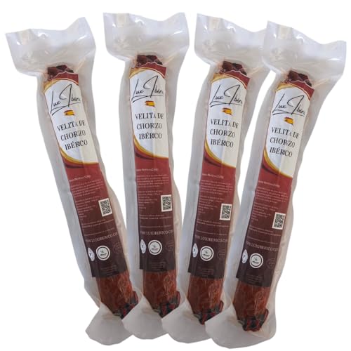 LUX IBÉRICO | Velitas IBÉRICAS de Cebo Campo | Salchichón y Chorizo Extremeño | Piezas de 250g | Embutidos Ibéricos Premium | Varios Formatos y Combinaciones (Pack 4, CHORIZO IBÉRICO)