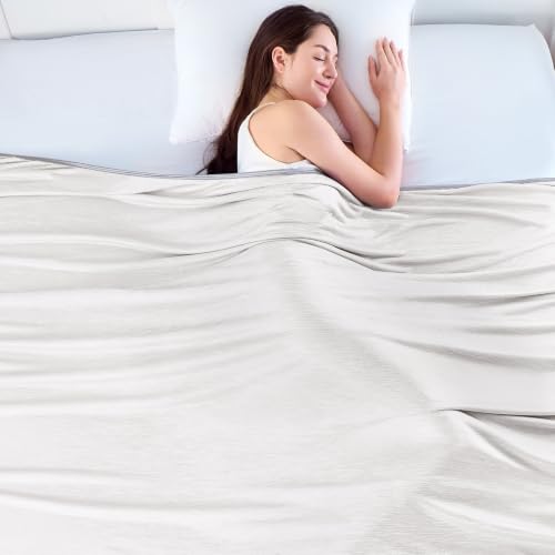 KMUSET Cooling Blanket Throw(50"x60"), Double Sided Summer Cooling Blankets for Hot Sleepers & Night Sweats, Cool Soft Lightweight Blanket for Beach, Sofa Bed Couch, Gifts for Women Men White