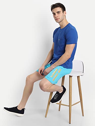 Image of AM SWAN Mens Premium Cotton Colourblocked Printed Stylish Comfort Knee Length Shorts