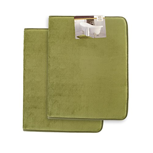 Clara Clark Bathroom Rugs – Memory Foam Bath Mat Set for Bathroom, Non Slip Absorbent Velvet - Fast Drying Bath Mats – Bathroom Rug and Contour Rug Set 3 Piece - 20 x 32-17 x 24-19 x 24, Sage