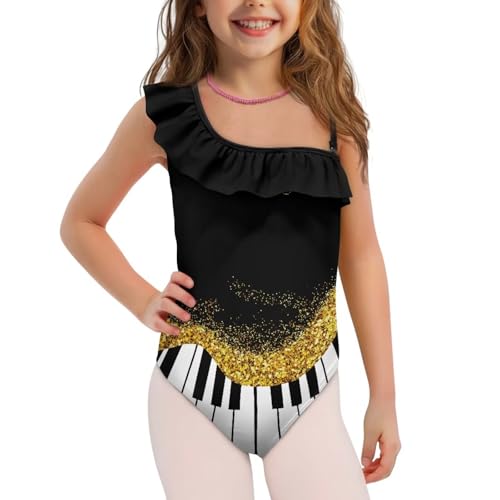 Teen Girls One Piece One Shoulder Swimsuits Ruffle Bathing Suit Kids Hawaiian Beach Halter Swimwear Size 3-14Y2