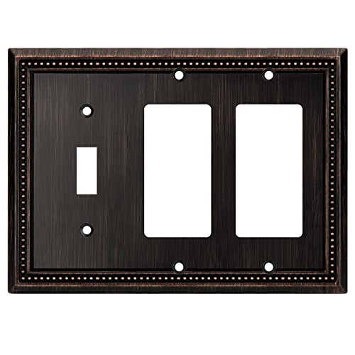 Image of Henne Bery Sunken Pearls Heavy Duty Decorative Wall Plate Switch Plate Outlet Cover (Single Toggle /Double Decorator, Aged Bronze)