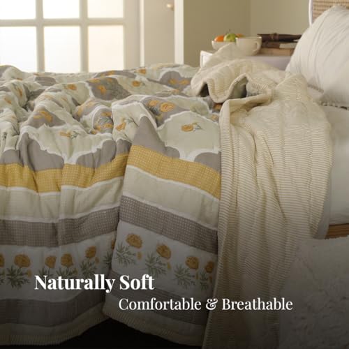 Image of Peepul Tree 100% Cotton Malmal AC Comforter 90x108 Inches, Queen Size Best for Summers Lightweight, Soft, Breathable & Reversible AC Blanket for Double Bed, Ivory & Taupe