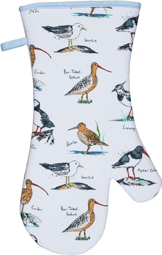 Ulster Weavers - Coastal Birds Gauntlet Oven Glove (37 x 20cm) - 100% Cotton - 1 Piece - Nautical Themed Oven Glove Heat Resistant - Washable - Seashore Bird Oven Glove in Blue - Kitchen Accessories