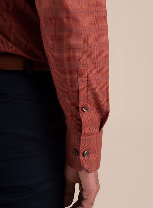 Image of Andamen Men's Cotton Regular Fit Full Sleeves Terracotta Grid Shirts