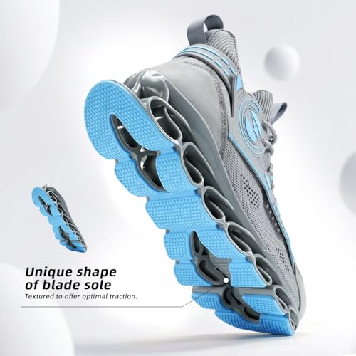 Image of Men's Running Shoes Fashion Sneakers Breathable Blade Non Slip Walking Shoes Gym Sport Trainer Athletic Grey Blue 9.5