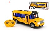 Luxe Realm City Car RC School Bus Toy, 27MHz Remote Control Vehicle with LED Lights, Yellow Metal Construction, Forward/Backward/Turn Function, Ages 3+