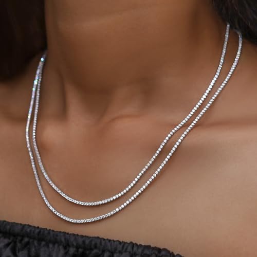 SAVEARTH DIAMONDS Round Lab Created Moissanite 2MM to 6MM Width Tennis Chain Necklace For Men Women In 14K Gold Plated 925 Sterling Silver, (VVS1 Clarity, 5.50 CT To 78.70 CT), 15" To 24"4