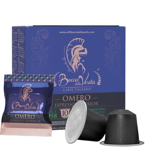 BOCCA DELLA VERITA - Caja de 10 cápsulas de café italiano OMERO Espresso Superior, Cápsulas compatibles con la cafetera Nespresso®, 100% Made in Italy