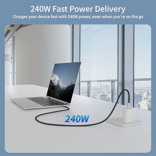 Image of USB-c Long Cables 10ft 2Pack Compatible with Thunderbolt 4 /3,USB C 3.2 Cable 20Gbps Data Transfer,4K@120Hz Video Output Monitor Cord,Type-C Nylon Braided 240W Fast Charging for Hub, MacBook