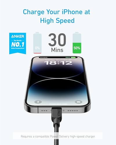 Image of Anker 310 USB C to Lightning Cable, MFi-Certified Cord (3 ft, Black)