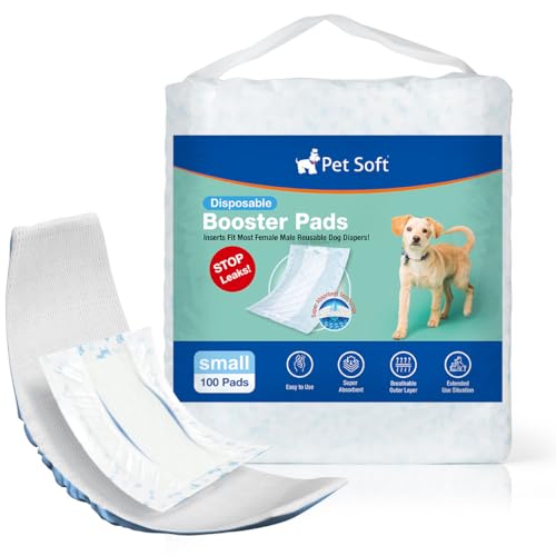 Pet Soft Einweg-Hundewindeleinlagen 100 Stück, Hundewindeleinlagen für Rüden Hündinnen mit auslaufsicherem Schutz, Hochsaugfähige Hundeeinlagen Booster-Pads für Hundewindeln (S-100)